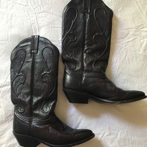 Dan Post deep cherry red cowboy boots.